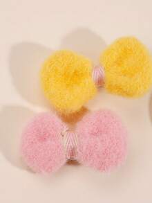 4pcs Furry Hair Bows For Girls,Solid Bow Hair Clips With Full Lined,Winter Barrettes For Kids,Kids Baby Hair Accessories - Multicolor - View 2