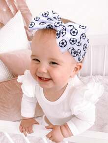 1個足球圖案蝴蝶結寶寶髮箍,大蝴蝶結頭帶,柔軟的精品運動風格彈性頭帶,兒童嬰兒髮飾。 - 彩色 - 查看 5