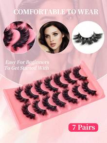7 對魅惑女式假睫毛,粉紅色包裝,交叉層,濃密,捲曲,逼真 3d 效果,支撐力強,適合拍照化妝、舞台化妝、t 台化妝、節日化妝 - 交叉款 - 查看 5