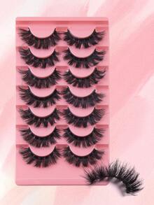 7 對魅惑女式假睫毛,粉紅色包裝,交叉層,濃密,捲曲,逼真 3d 效果,支撐力強,適合拍照化妝、舞台化妝、t 台化妝、節日化妝 - 交叉款 - 查看 8