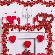 2pcs, 13Feet/4M Valentines Heart Red Tinsel Garland Decorations Twist Garland Metallic Streamer St. Patrick's Day Valentine's Day Decorations For Home Tree Indoor Outdoor Wedding Hanging Decor - Red - View 3
