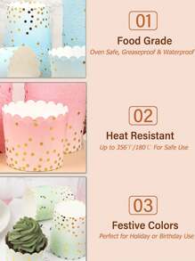 25pcs Pink Polka Dot Gold Foil Muffin Cup Liners, Wave Edge Cupcake Paper Liners For Baking At Home, Wedding - Pink - View 6