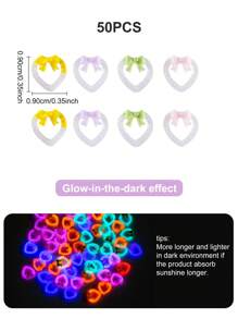 50入組心形和蝴蝶結造型空心指甲藝術飾品，夜光，適用於DIY手機殼和指甲裝飾 - 彩色 - 查看 2