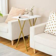 TV Tray, Folding TV Table, Stable Snack Table For Small Space, Portable Sofa Side Table, Easy Assembly And Storage, Ideal For Snacks And Meals In Living Room, Marble And Gold - Marble + Gold - View 4