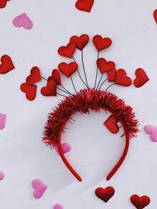 1pc, Heart Headband, Valentine'S Day Headwear, Atmosphere Dress Up Headwear, Photo Booth Props, Holiday Ornament, Creative Small Gifts, Party Accessories, Party Decor Supplies - Red - View 4