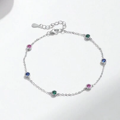 1 Pulsera De Cuentas De Circonita Sintética De 5 Colores De Plata Esterlina 925