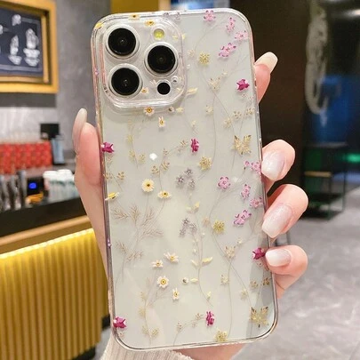 防震花卉图案透明手机壳，兼容、Galaxy及其他智能手机型号，春季复活节礼物