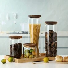 1 件透明玻璃儲物罐,帶相思木蓋,高硼矽酸鹽,尺寸：9*7.5 厘米/10 厘米/15 厘米/20 厘米/25 厘米/30 厘米 - 白色 - 查看 4