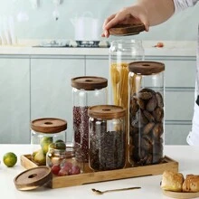 1 件透明玻璃儲物罐,帶相思木蓋,高硼矽酸鹽,尺寸：9*7.5 厘米/10 厘米/15 厘米/20 厘米/25 厘米/30 厘米 - 白色 - 查看 1