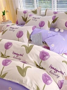 4件套花卉圖案床上用品包括1件被套、1件床單和2個枕套（枕芯未包括）,現代床上用品 - 彩色 - 查看 7