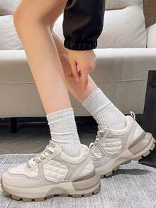2024新款厚底楔形跟白色鞋，防水，鞋帶設計，適合女性戶外運動 - 白色 - 查看 4