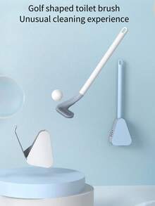 1pc White Golf Ball Shaped Toilet Brush With Soft Bristles And Long Handle For Deep Cleaning - White - View 3