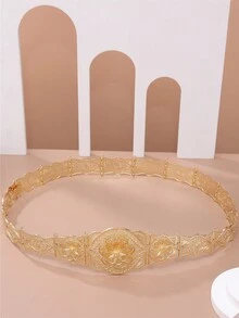 1個奢華的3d雕花中空花鏈,帶有宮廷雕花花瓣和金色金屬質感,調節長度 - 金色 - 查看 2