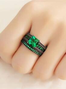 1 件/2 件魅力情侣戒指浪漫女士绿色水钻 CZ 戒指套装男士绿色凹槽不锈钢戒指结婚戒指首饰送给爱人的礼物 - 男士 - 查看 7