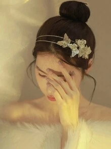 1pc Metal Double Layered Hollow Out Butterfly Decor Headband For Women, Fairy Garbage Headwear, Vintage Mori Style Hair Accessories - Gold - View 2