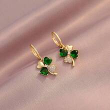 1pair Bohemian Style Clover Shaped Copper Earrings, Suitable For Holiday Wear, Such As Christmas Day, Thanksgiving Day, - Green - View 6