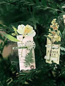 CANDY POETRY 30入組復古風格植物和花卉拼貼貼紙套裝,用於diy相簿、筆記本、電腦和手機裝飾與創意規劃 - 綠色 - 查看 2