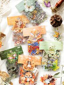 CANDY POETRY 30入組復古風格植物和花卉拼貼貼紙套裝,用於diy相簿、筆記本、電腦和手機裝飾與創意規劃 - 綠色 - 查看 9