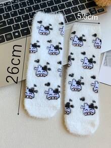 1雙珊瑚絨可愛動物圖案保暖兒童襪子 - 彩色 - 查看 4