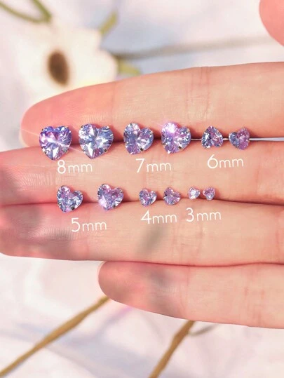 GAGAFEEL 簡約優雅多變風格的一對銀色925純銀淺紫色愛心女孩生日禮物