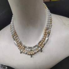 雙色珍珠項鍊,獨特設計,適用於分層穿搭風格,顏色相配的鎖骨鏈條設計 - 黃色 - 查看 3