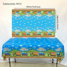 1 件/袋一次性桌布,帶有藍色火車圖案,適合生日派對、雲彩和停車標誌設計彩色塑膠桌布,適合生日派對、野餐、長方形 - 藍色 - 查看 2