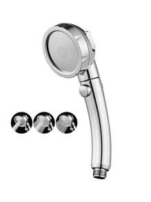 鍍鉻高壓手持式淋浴頭,帶開/關暫停開關,3 種噴霧模式淋浴棒,帶關閉按鈕 - 銀色 - 查看 1