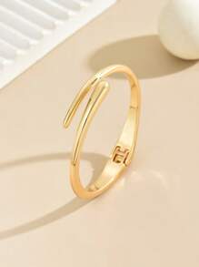 Fashion this season F&S 1 件高端時尚不對稱金色水滴形開口袖口手鐲,復古誇張設計美學 - 金色 - 查看 4