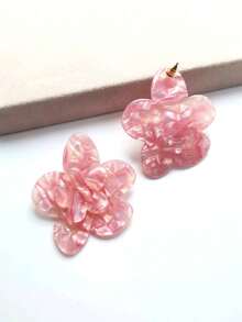 Fashionable Geometric Shape Double Layered Acrylic Pink Stud Earrings For Women - Set Of Flowers - View 4