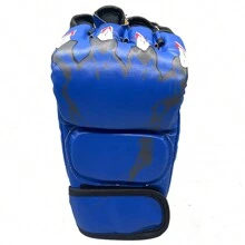 2024年最新款1對mma手套格鬥練習,pu皮革製,男女拳擊手套泰拳武術訓練,半指調節拳套腕部支撐,格鬥比賽拳擊沙包運動 - 藍色 - 查看 2
