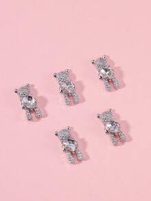 5Pcs Shiny Alloy Bear With Heart Crystal Luxury Rhinestone Jewelry Manicure Design Accessories For 3D Nail Art Decorations - Silver - View 3