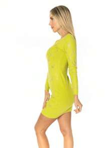 Vestido Ajustado Brillos de Corazones - Verde Lima - Ver 3