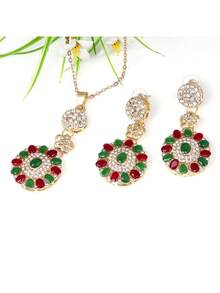 3pcs/Set Women'S Vintage Style Colorful Teardrop Crystal Pendant Necklace And Earrings Set Suitable For Evening Party Gathering - Multicolor - View 2