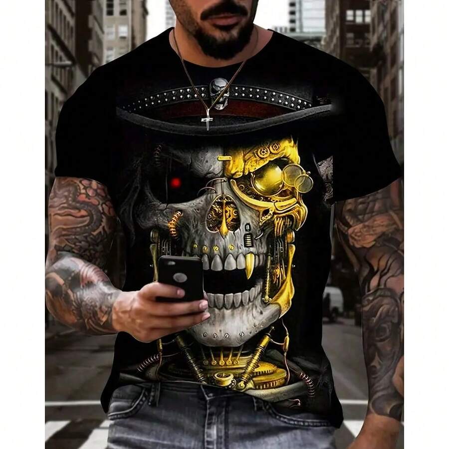 PRO THOR 男士骷髏印花t恤健身服裝 - 黑色 - 查看 1