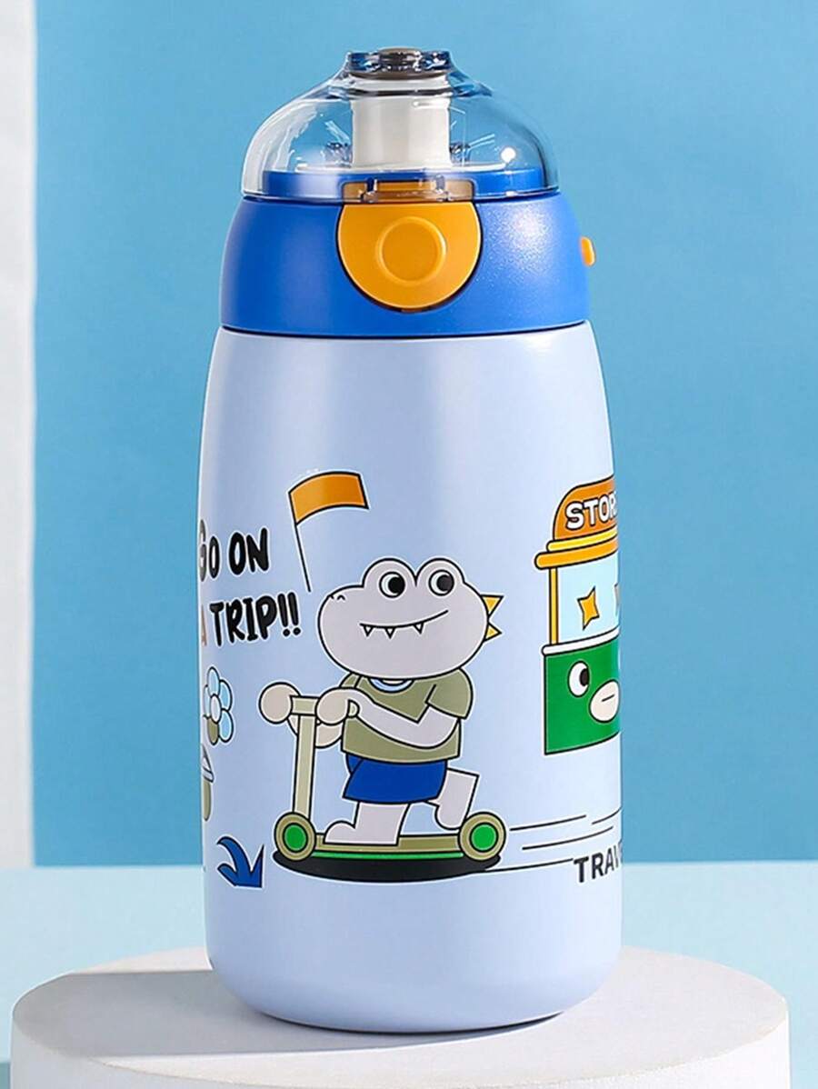 1個500ml創意不銹鋼真空杯,卡通圖案學生便攜可愛兒童水瓶 - 藍色 - 查看 1