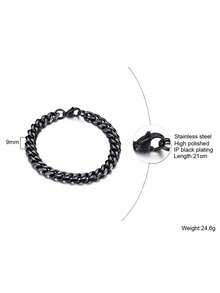 1pc Simple Black Woven Bracelet, 21cm Length, Men's Casual - Black - View 5