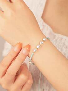 1pc Faux Pearl & Glass Bead String Bracelet - Baby Blue - View 1