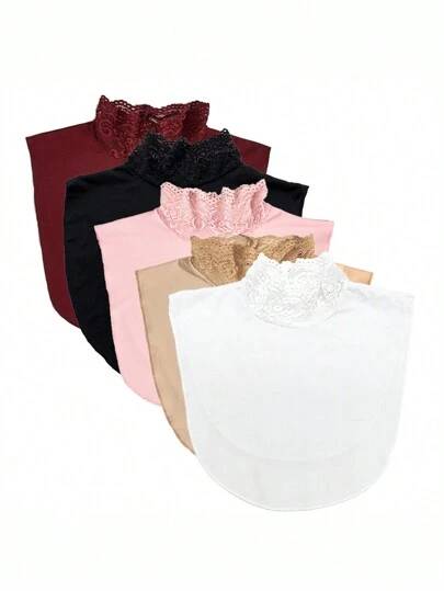 1 件/2 件/5 件女士优雅蕾丝领柔软舒适面料仿领适合日常穿着和时尚礼品配饰女士情人节