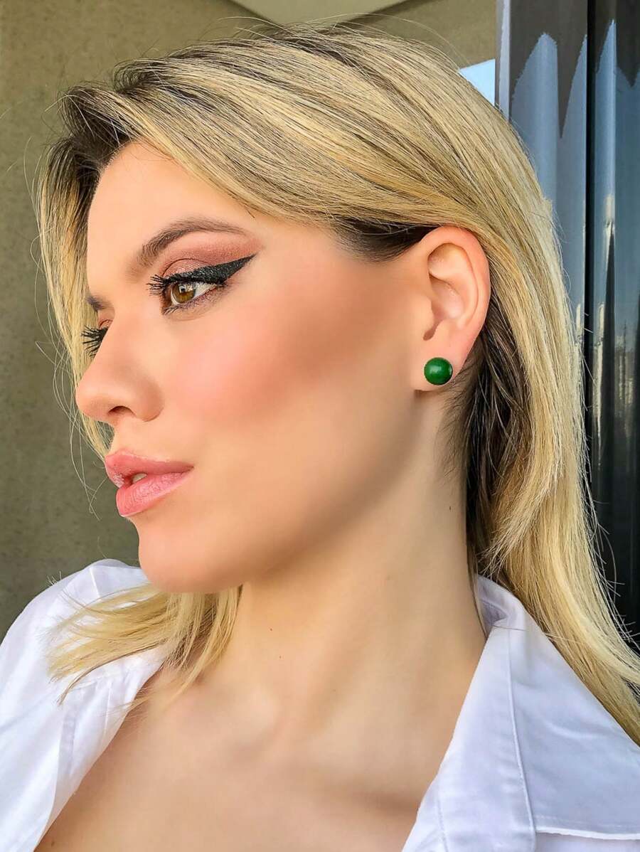 Stud Earrings - 綠色 - 查看 1