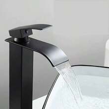 1套黑色瀑布式洗臉盆浴室水龍頭,黃銅芯,冷熱混合控制,不銹鋼方形彎嘴龍頭和盆浴缸龍頭 - 黑色 - 查看 8