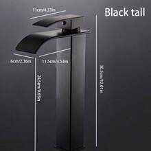 1套黑色瀑布式洗臉盆浴室水龍頭,黃銅芯,冷熱混合控制,不銹鋼方形彎嘴龍頭和盆浴缸龍頭 - 黑色 - 查看 2