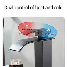 1套黑色瀑布式洗臉盆浴室水龍頭,黃銅芯,冷熱混合控制,不銹鋼方形彎嘴龍頭和盆浴缸龍頭 - 黑色 - 查看 3