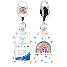 1入組圓形鋅合金彩虹咖啡貓和黑猩猩硅膠掛繩證件套,卡通印花設計,適用於學生和上班族 - 彩色 - 查看 5