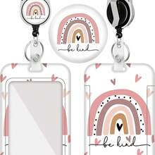 1入組圓形鋅合金彩虹咖啡貓和黑猩猩硅膠掛繩證件套,卡通印花設計,適用於學生和上班族 - 彩色 - 查看 6