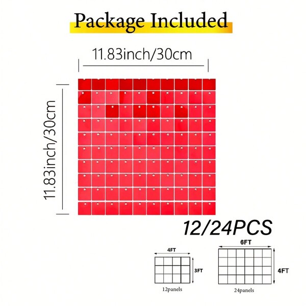12/24 Pcs Shimmer Wall Backdrop Square Sequin Wall Panels Shimmer Backdrop Wall Decor For