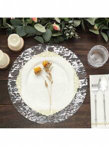 6pcs Disposable Round Shiny Placemats, Gold Foil Print Mats For Wedding, Festival, Banquet Table Decoration - Silver - View 7