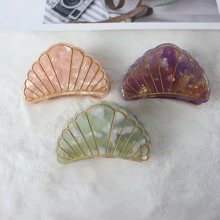 Acetic Acid Hair Clip, French Vintage Hair Claw Shell Alligator Hair Clip Fan-Shaped Hair Accessory - Mint Green - View 2