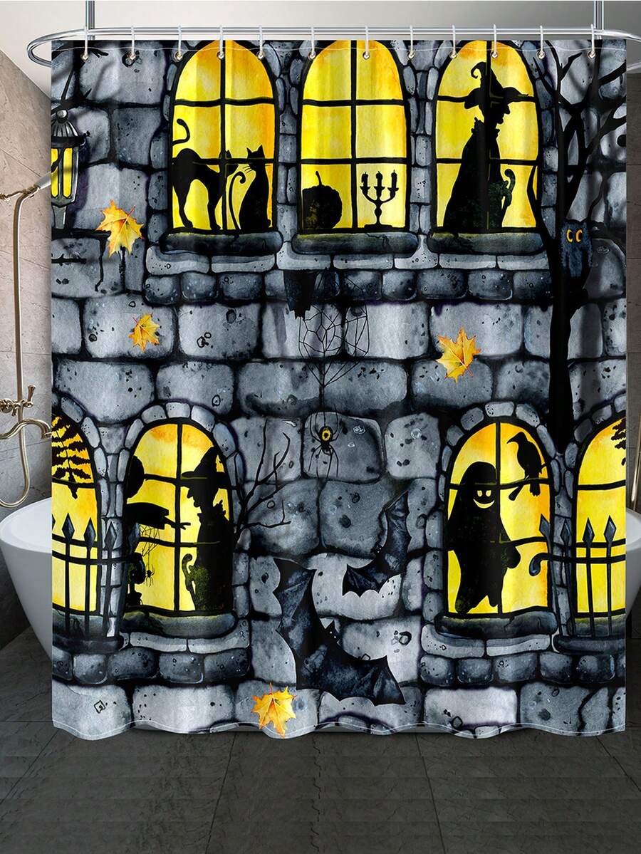 1入組幽靈城堡淋浴簾,適用於浴室,窗簾,浴缸屏幕,防水布料淋浴簾配12掛鉤（72*72英寸/182cm*182cm） - 貨號 - 查看 1