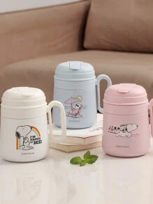 SNOOPY 1pc Stainless Steel Insulated Cup With Lid, Straw, Large Capacity, Portable Travel Mug For Coffee, Water, Car - Blue - View 5