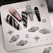 12pcs/Set 6 Style Assorted Mixed Alloy Nail Art Charm For Vintage Punk Style, Charm Design Decoration - Silver - View 1
